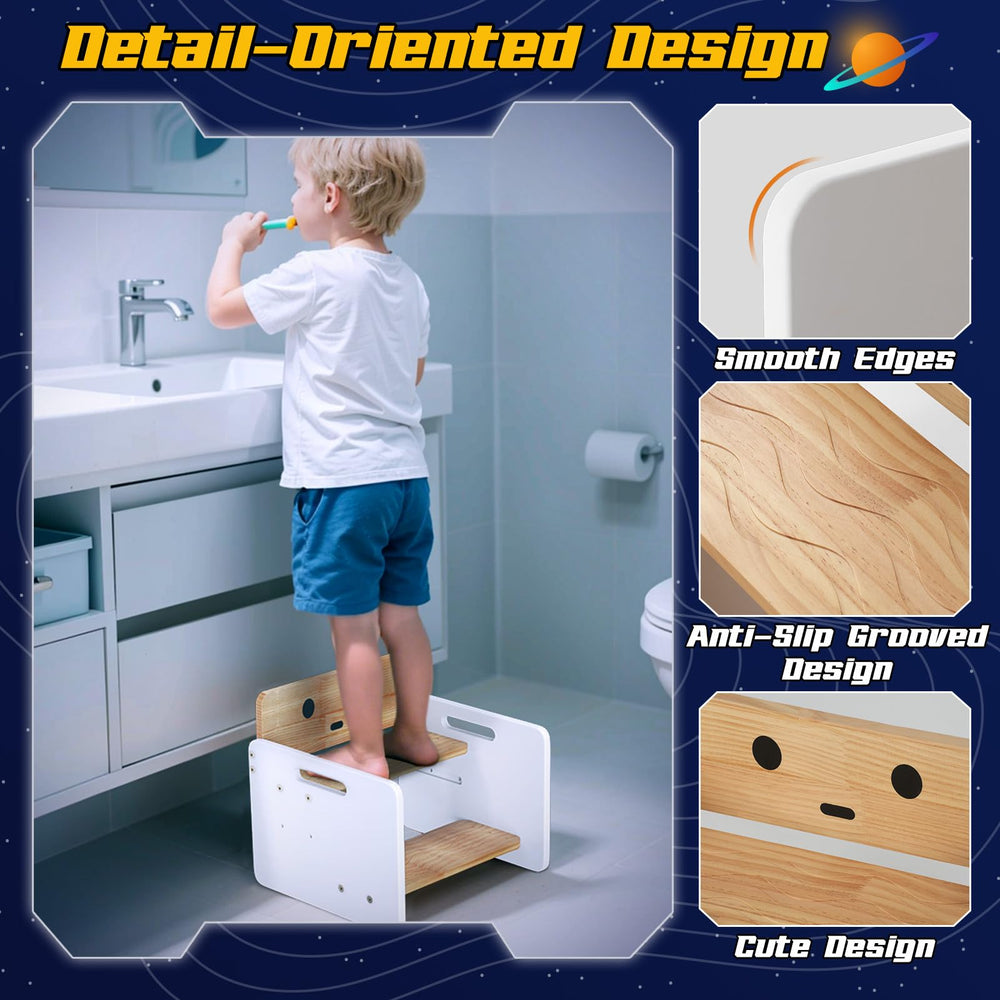 COSYLAND wooden-toddler-stool non-slip-surface ensures safe climbs