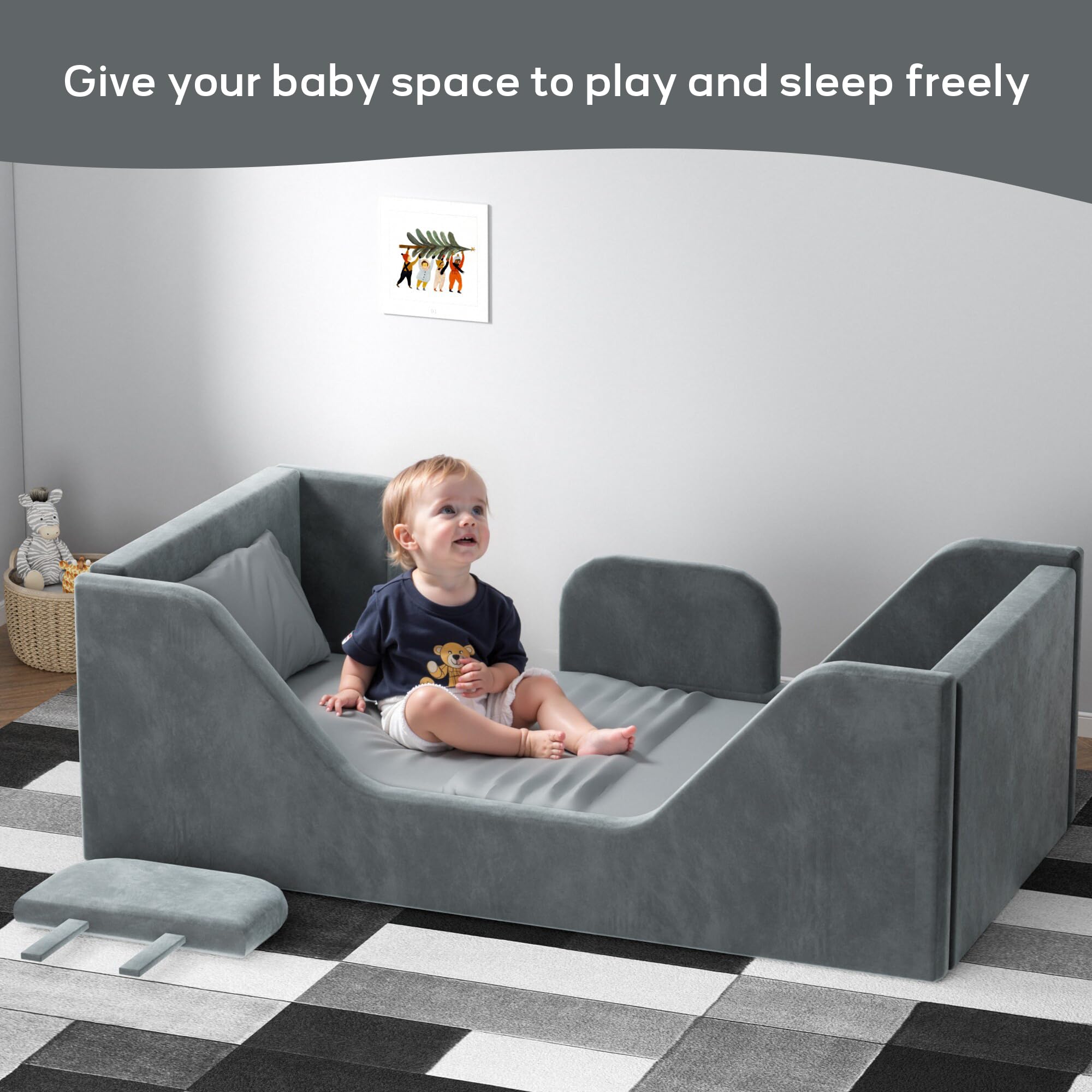 COSYSUPER Toddler Bed bedroom scene grey demonstrating versatile styling