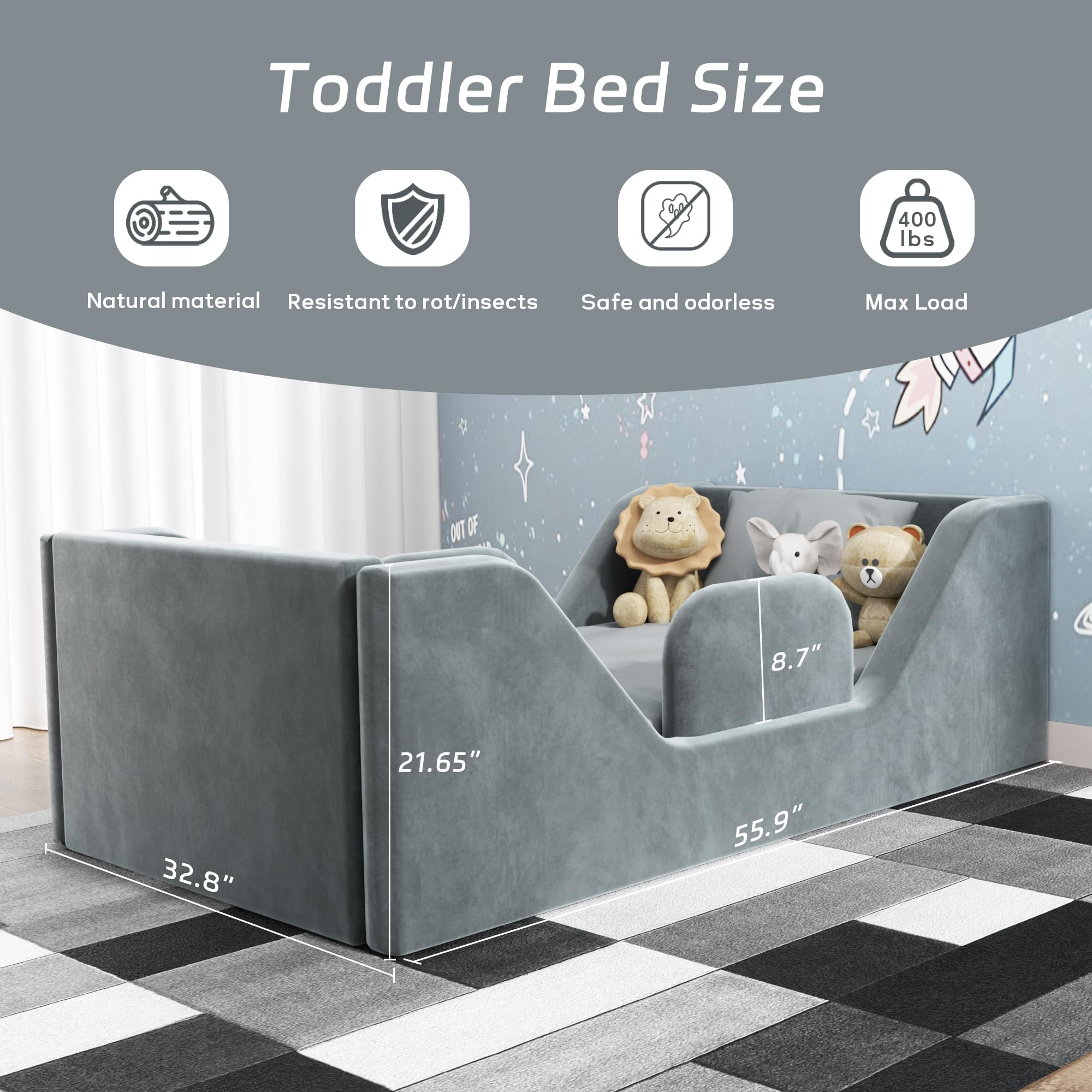 COSYSUPER Toddler Bed guardrails removable grey ensuring safe sleep