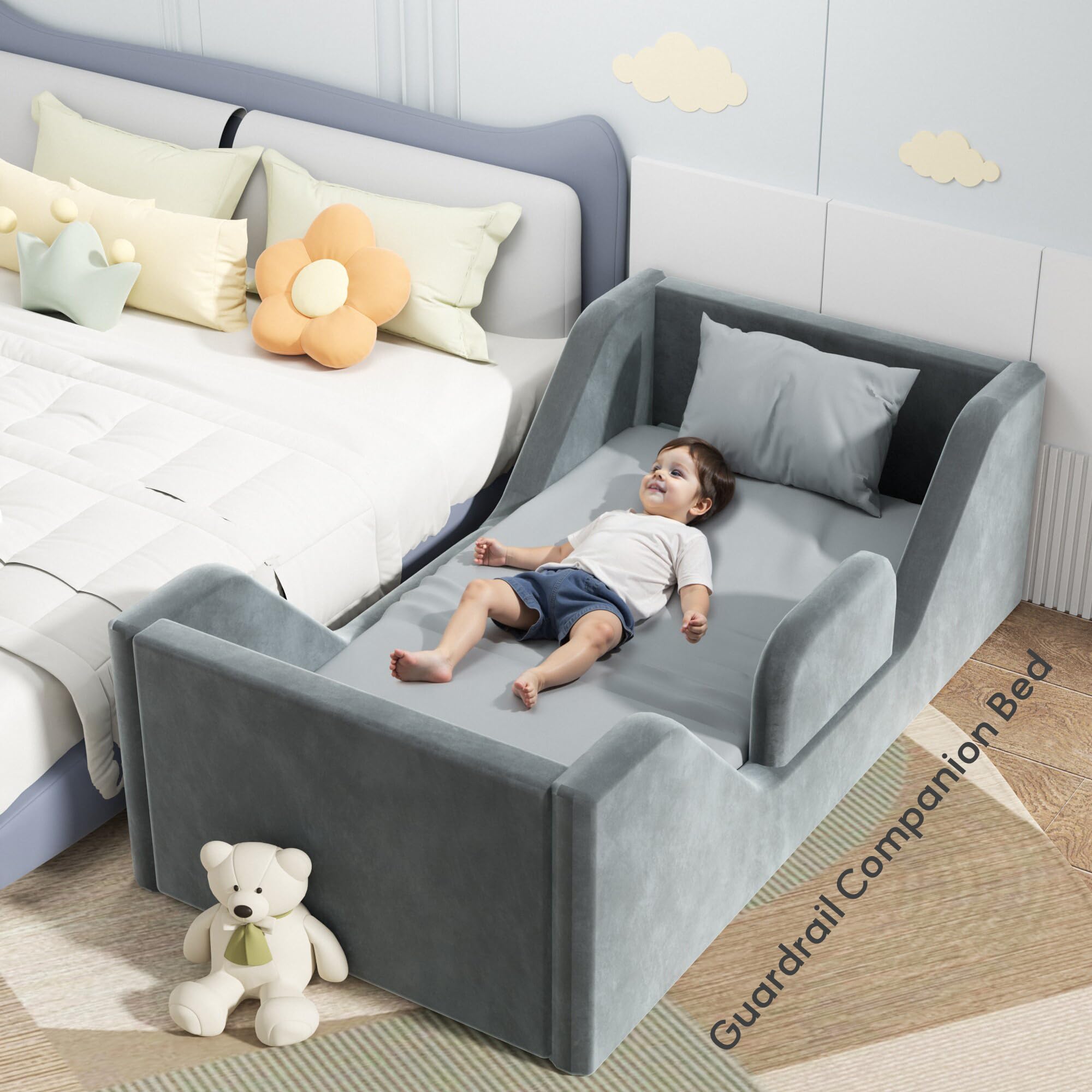 COSYSUPER Toddler Bed safety broad grey with removable guards for security
