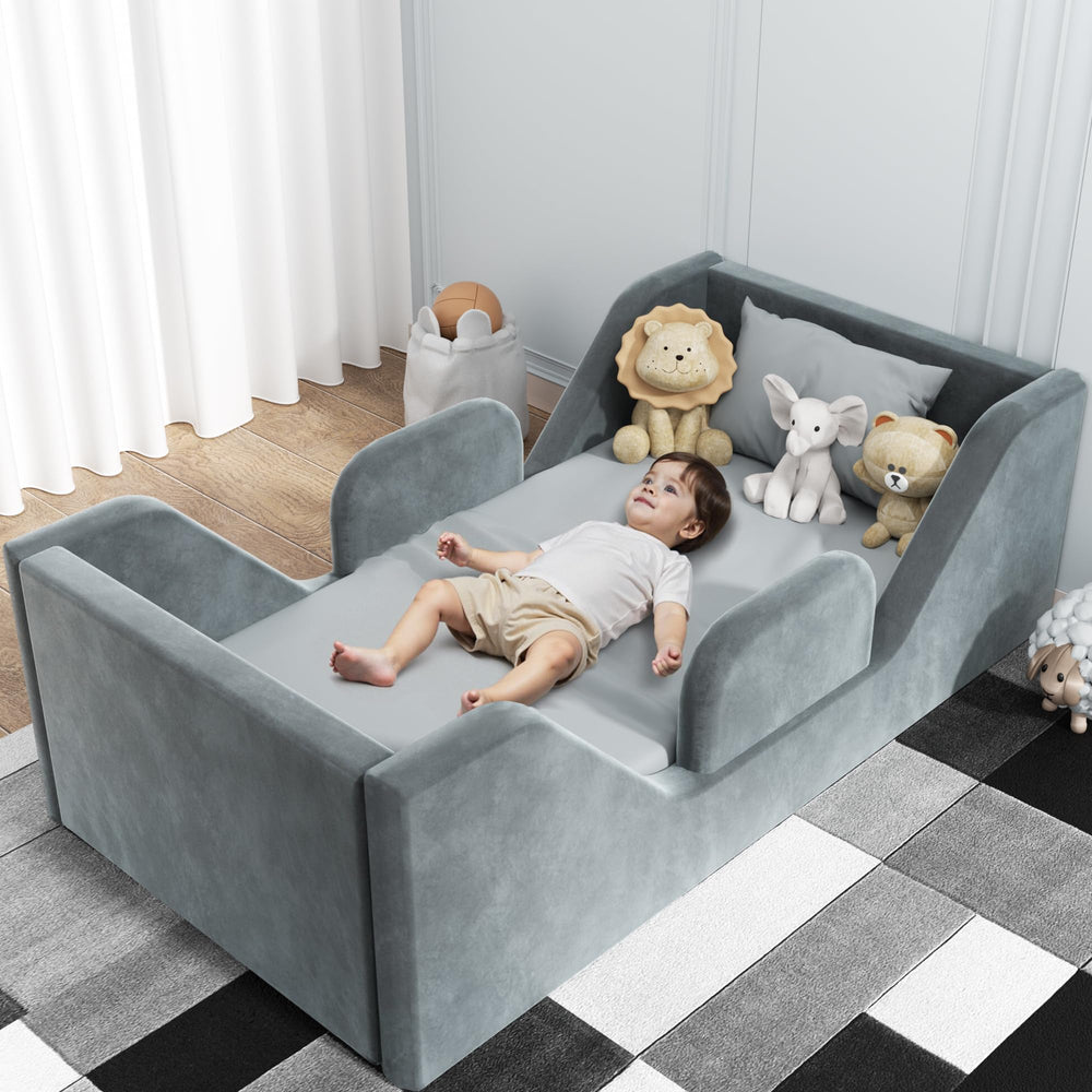 COSYSUPER Toddler Bed soft design grey for cozy bedtime routines
