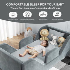COSYSUPER Toddler Bed velvet material close-up grey showing plush finish