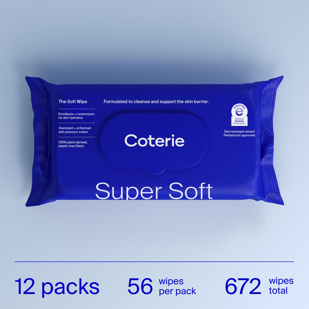Coterie Baby Soft Wipe with moisturizers highlights skin-barrier support and soft feel.