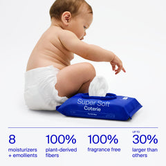 Coterie Baby Soft Wipe texture shows thick, plush fibers for mess-ready cleanup.