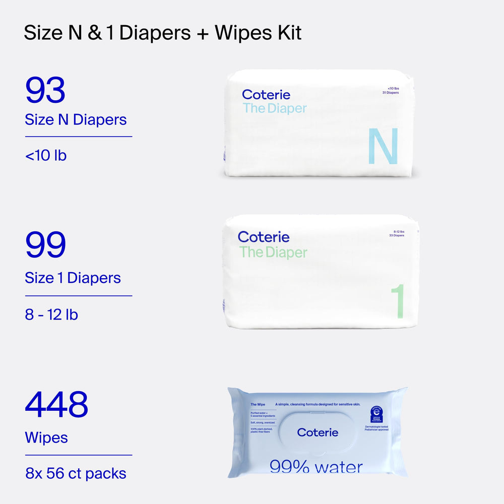 Coterie newborn diapers close-up showing soft apparel-grade materials for comfort.