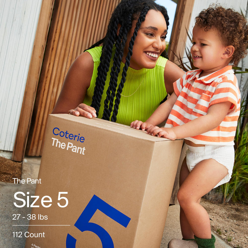Coterie The Pant size 5 box shows four packs for a month.