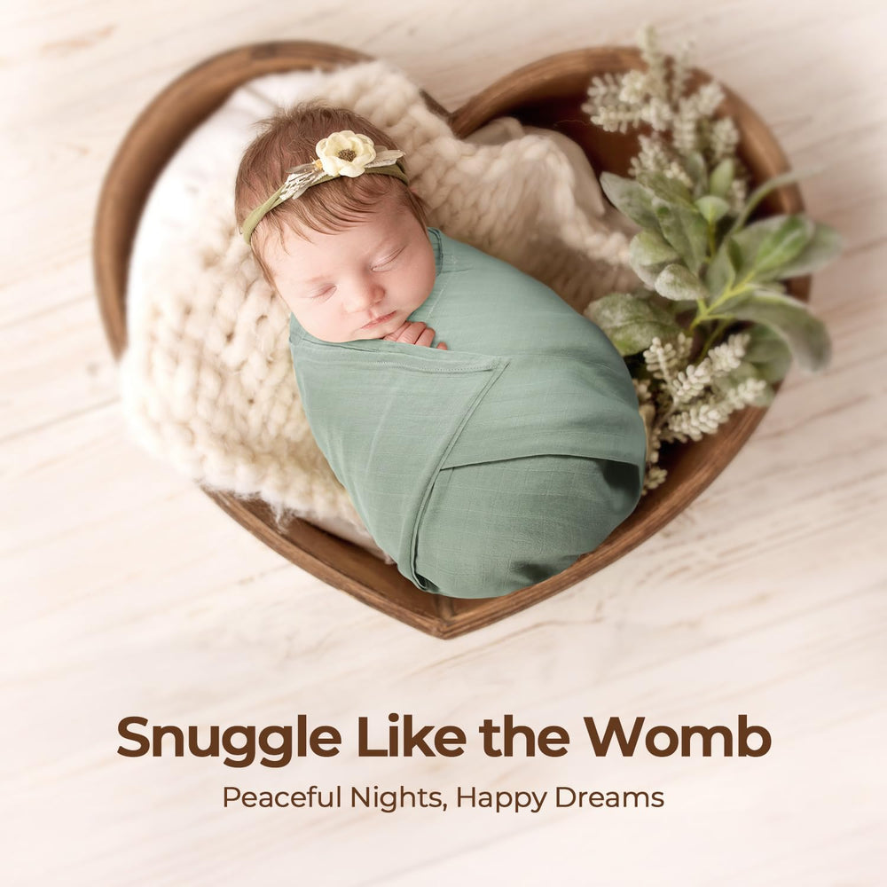 CottCare muslin swaddle blanket spread to reveal large 45x45 size for secure swaddling.