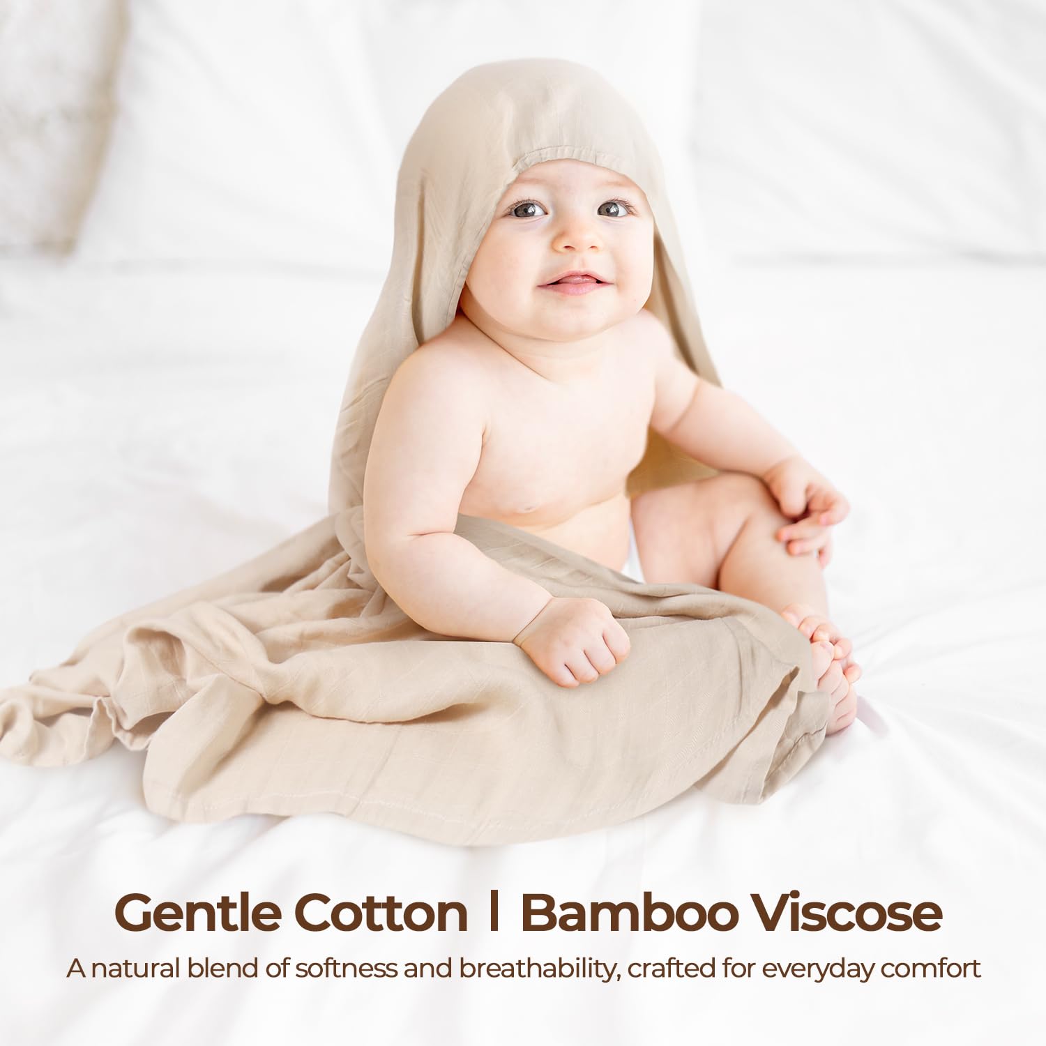 CottCare swaddle set in neutral colors demonstrates versatile uses like nursing covers.