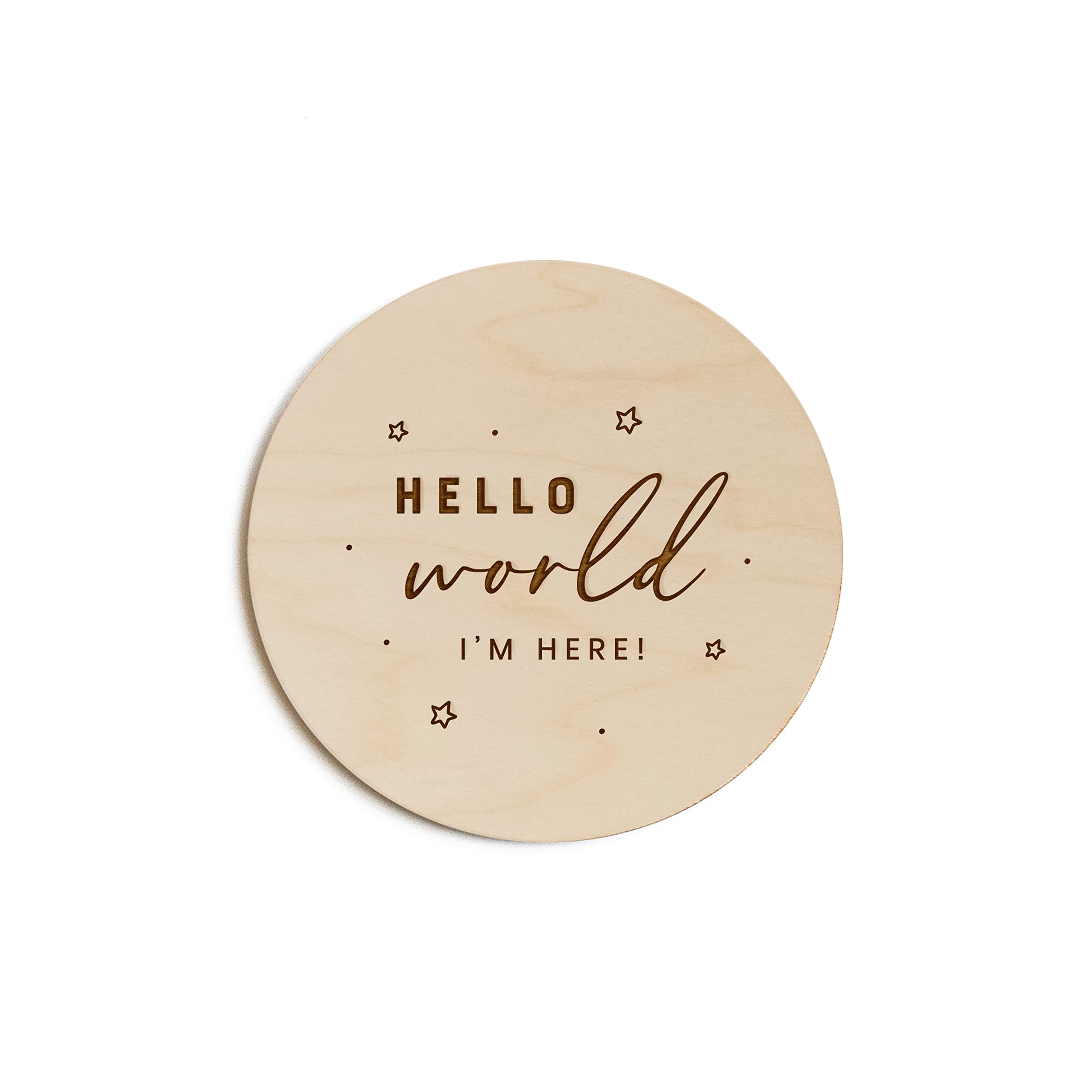The Cotton & Canvas Co newborn disc prop for Hello World stars—perfect for newborn photoshoots.