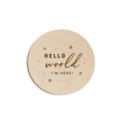 The Cotton & Canvas Co newborn disc prop for Hello World stars—perfect for newborn photoshoots.