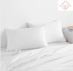 COTTON STICH white solid pillowcase highlights hotel-quality 600TC cotton feel.
