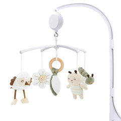 COTTONBEBE crib mobile Caterpillar plush hangs to support visual tracking and soothing routines.