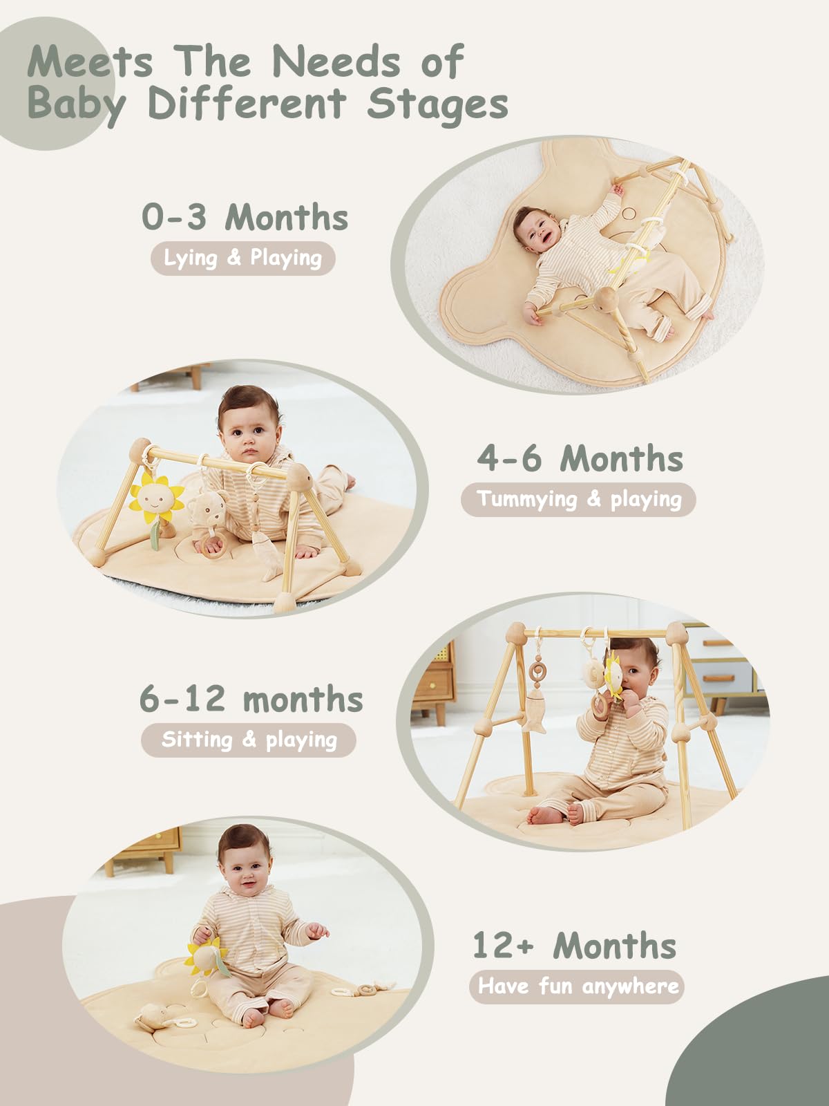 CottonBebe detachable toys with crinkle and bell sounds encourage sensory exploration.