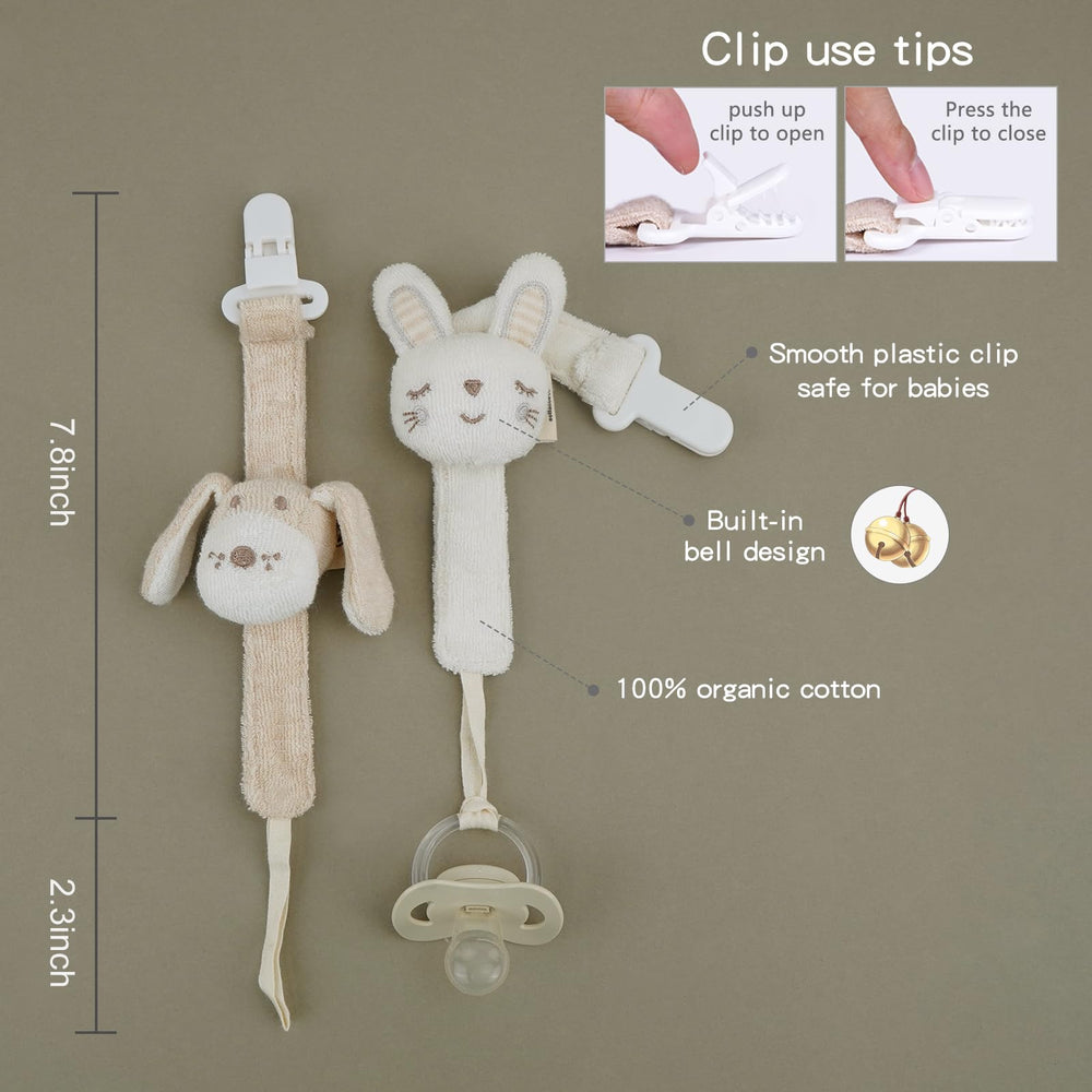Cottonbebe pacifier clip premium plastic clip closeup for secure attachment.
