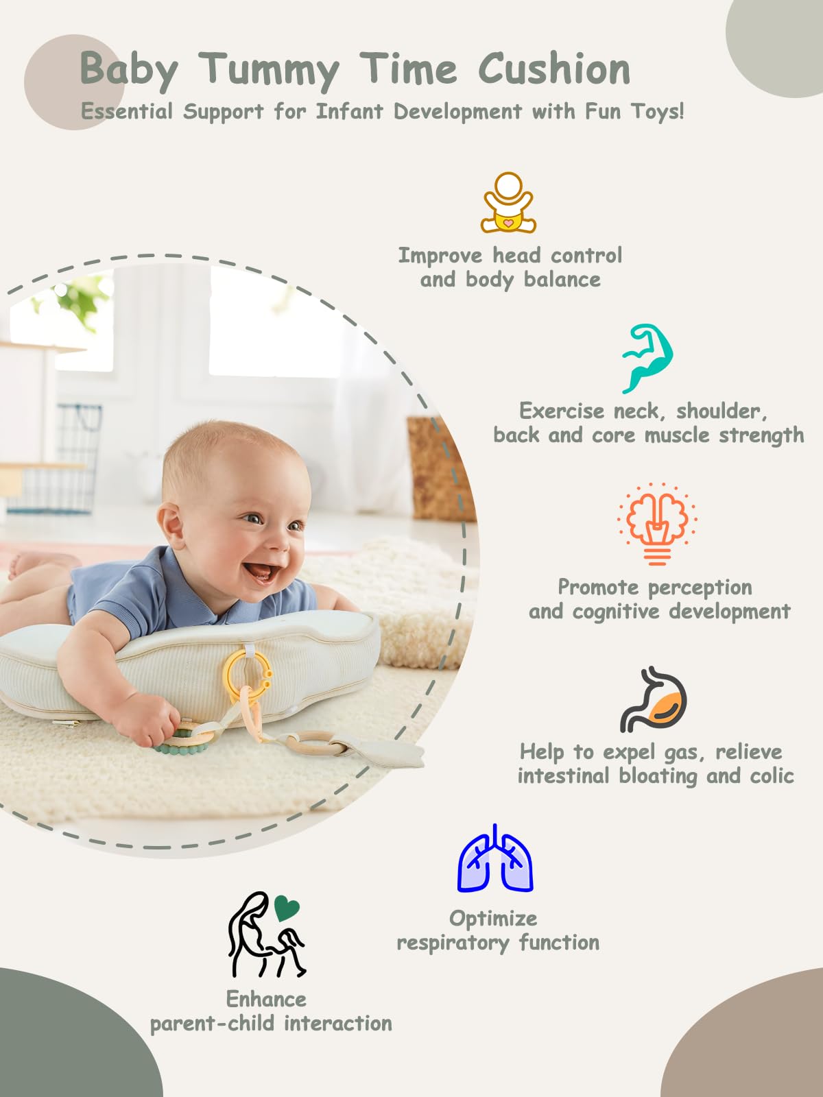 COTTONBEBE cushion shown in newborn use for gentle tummy time sessions