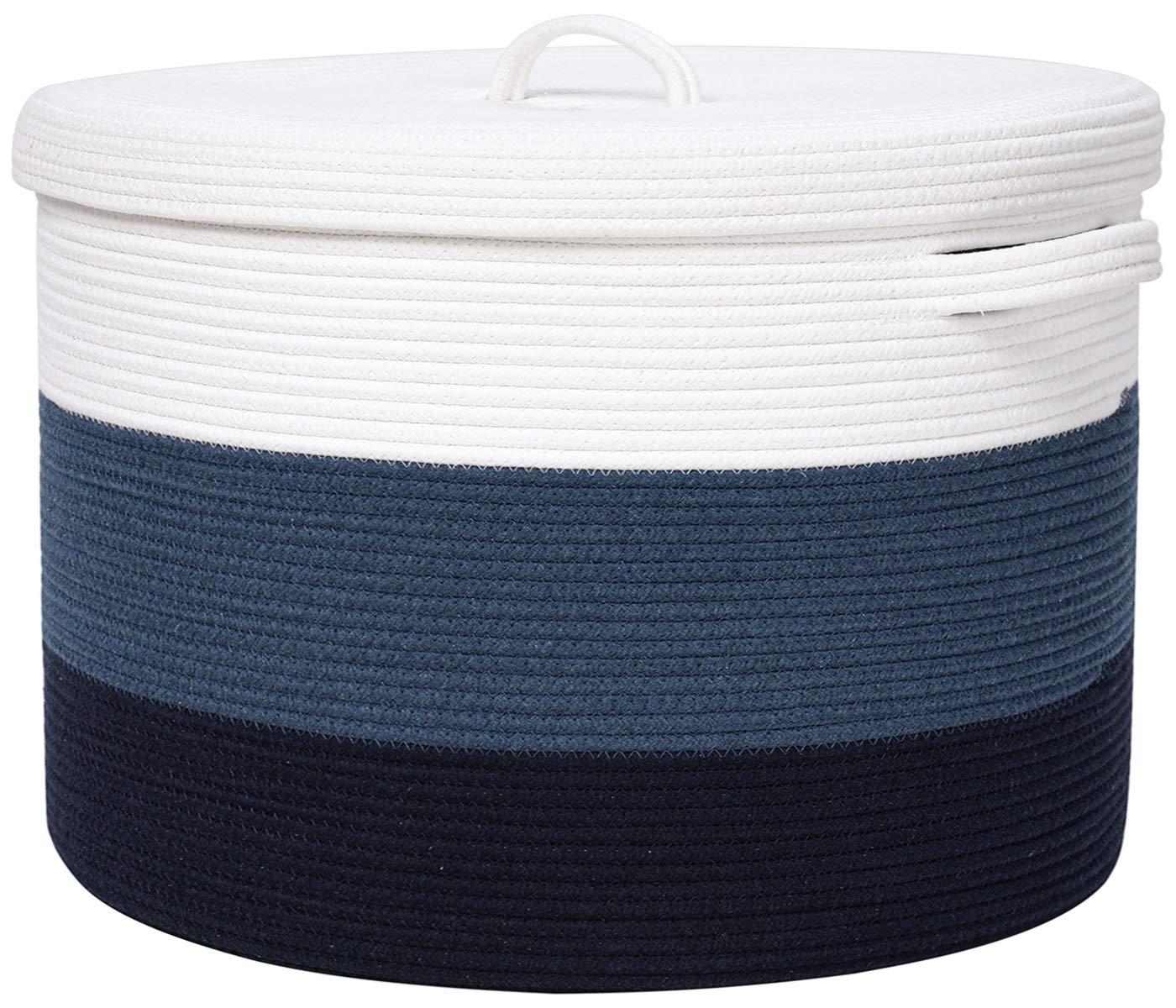 Cottonphant extra-large storage basket with dark blue cover for spacious laundry organization.