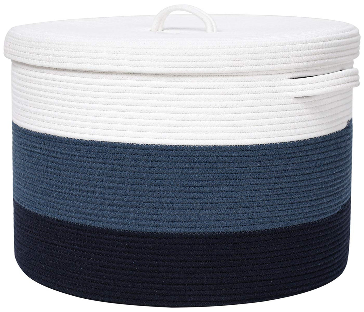 Cottonphant extra-large storage basket with dark blue cover for spacious laundry organization.