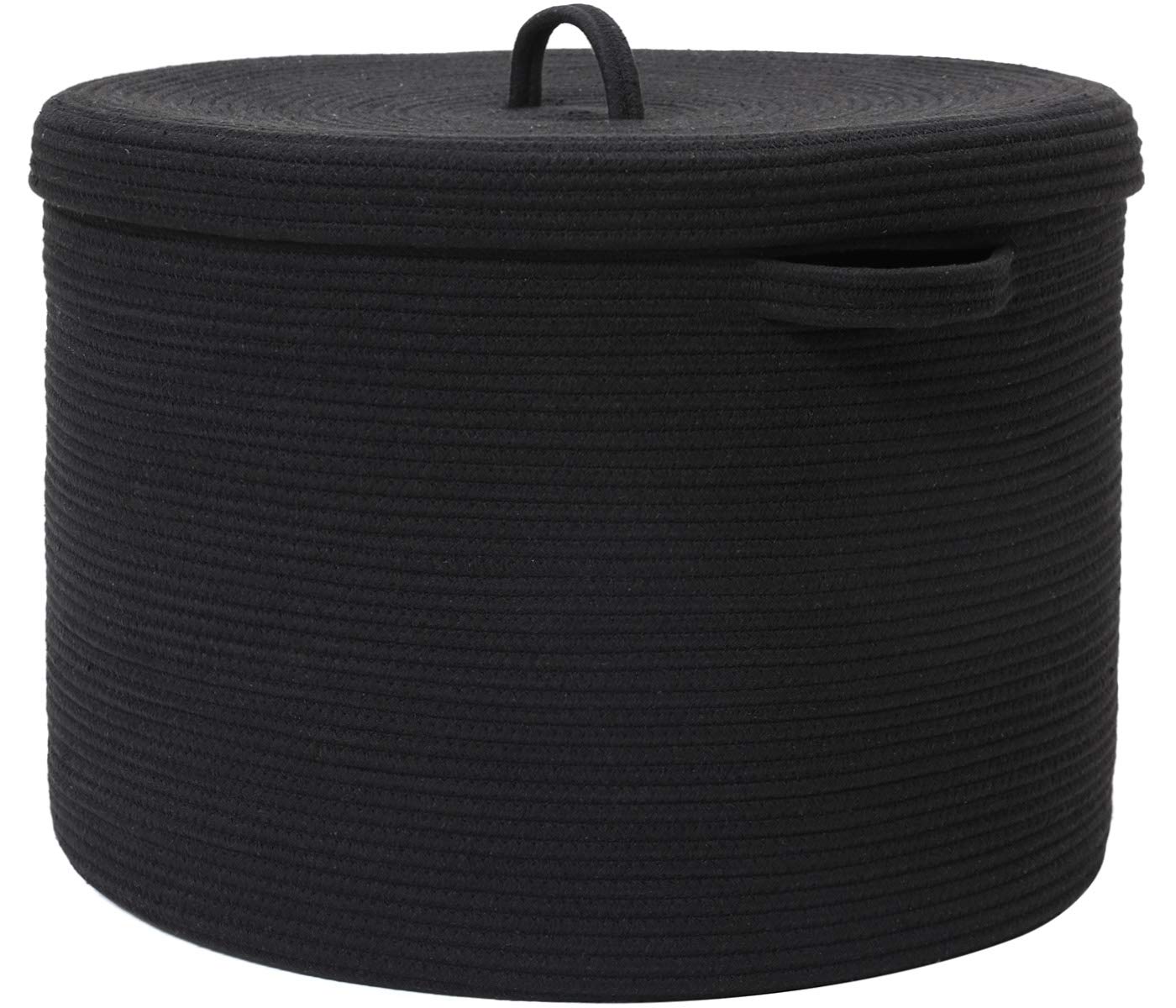 Cottonphant all-black laundry hamper front view with sturdy handles for easy laundry sorting