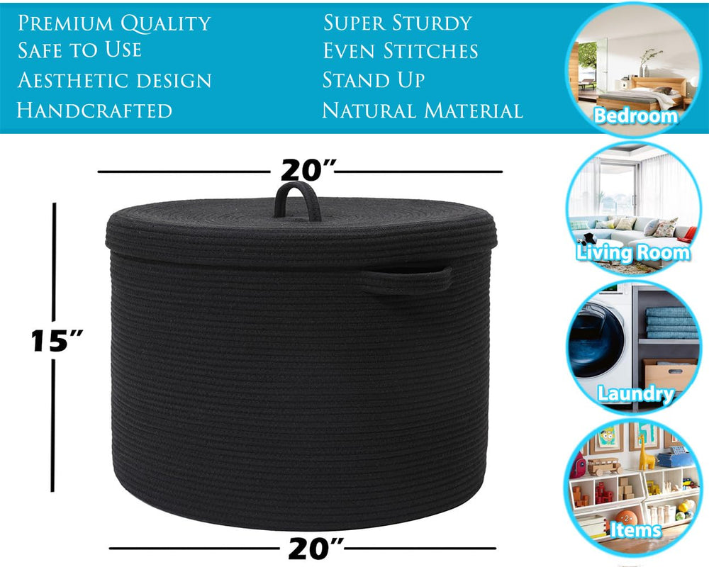 Cottonphant all-black laundry hamper side view with handles emphasizing portable organization