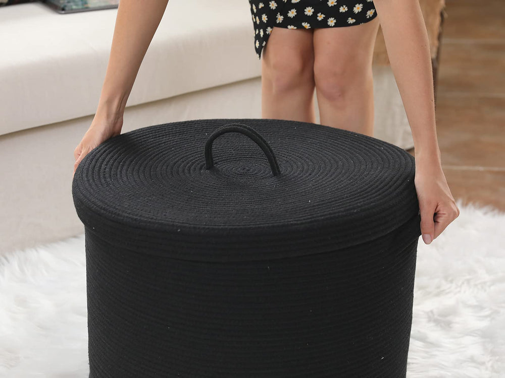 Cottonphant all-black storage basket in living room decor supporting tidy storage