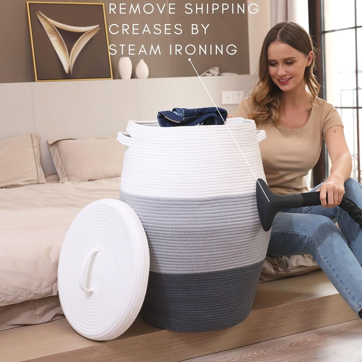 Extra-large 26x20-inch basket gains storage for blankets and more.