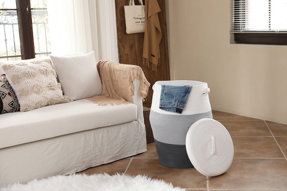 Cottonphant basket stands up on its own when empty for easy placement.