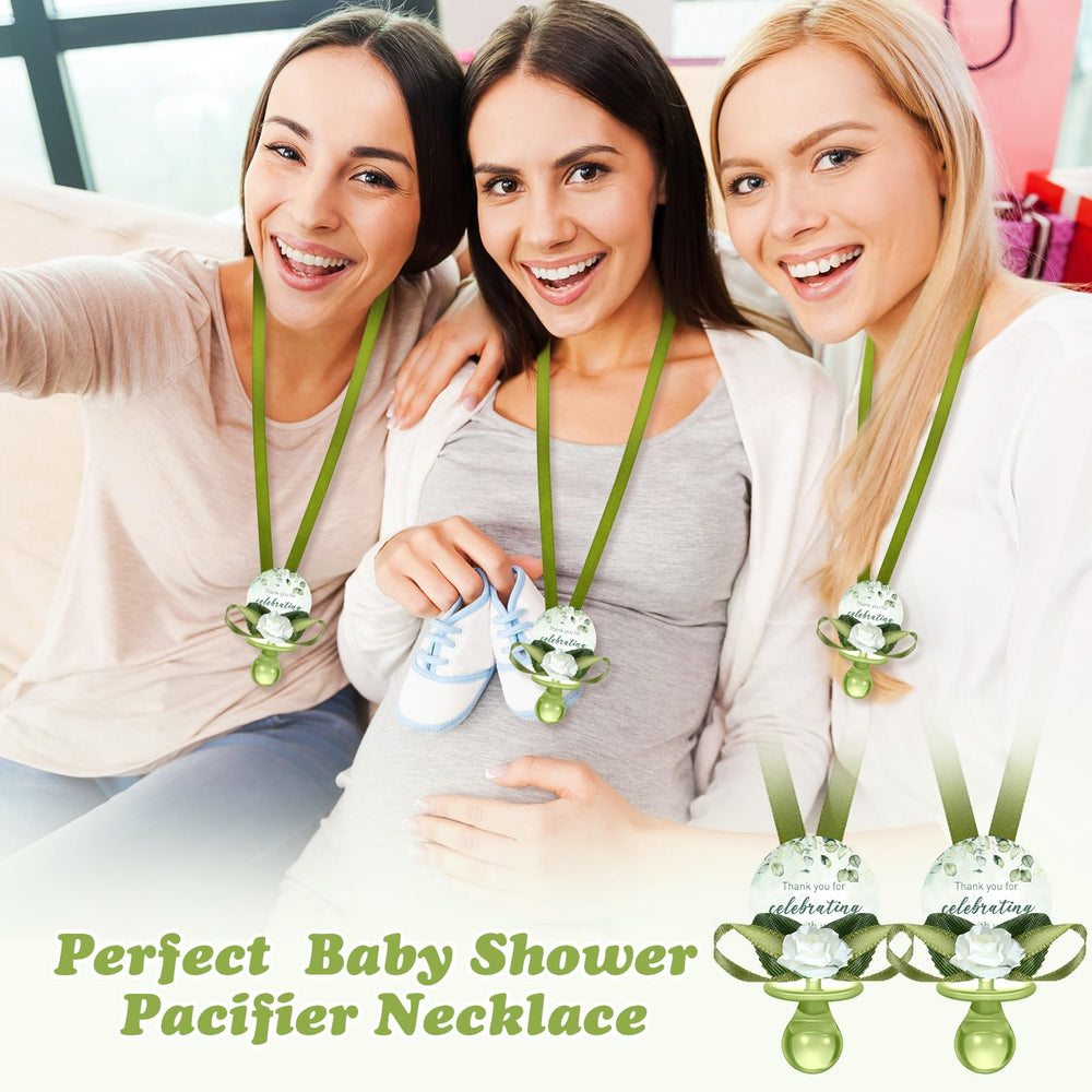 Coume acrylic pacifier necklace wearable — durable, skin-friendly keepsake for guests.