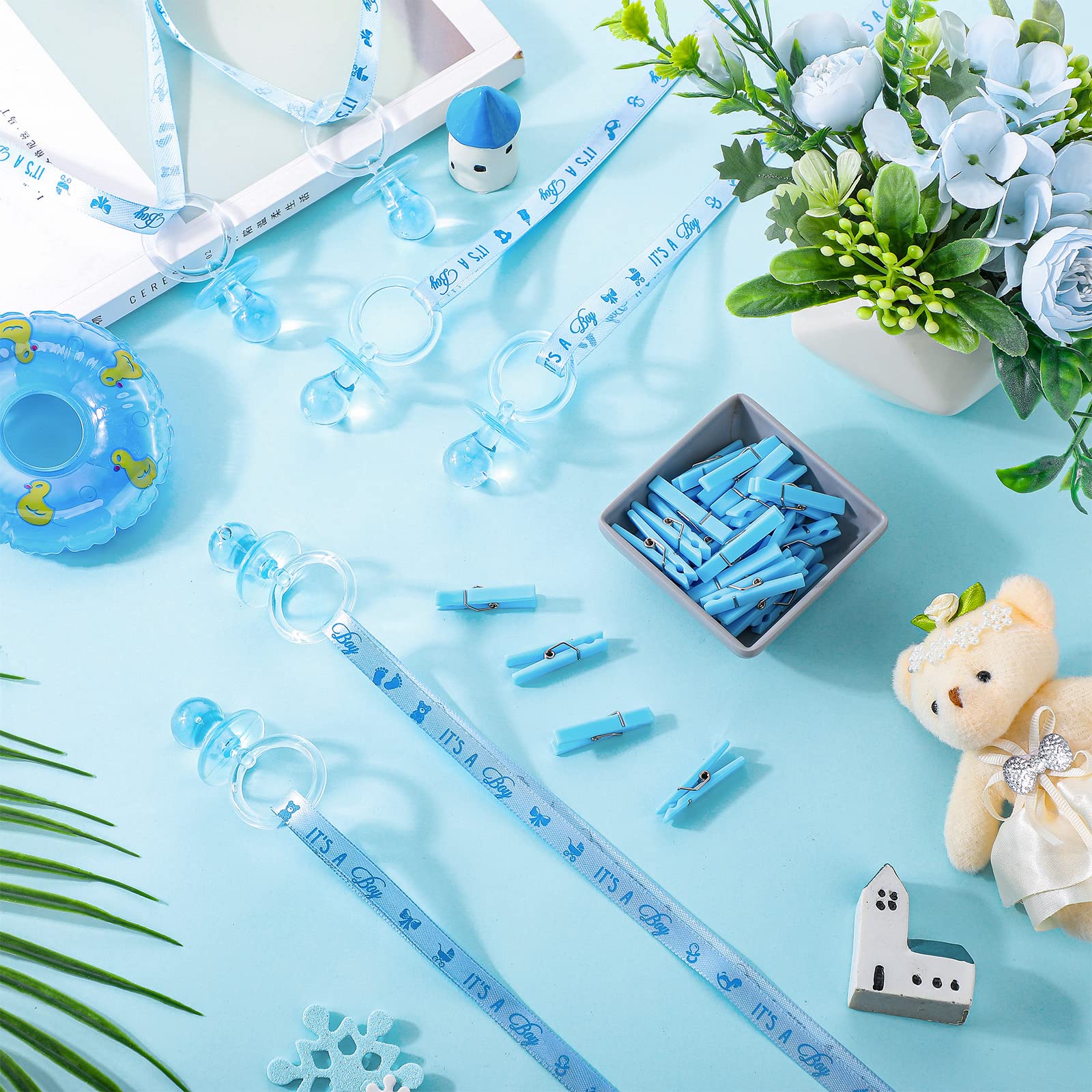 Coume blue clothes pins clip decorations and add tactile visual interest