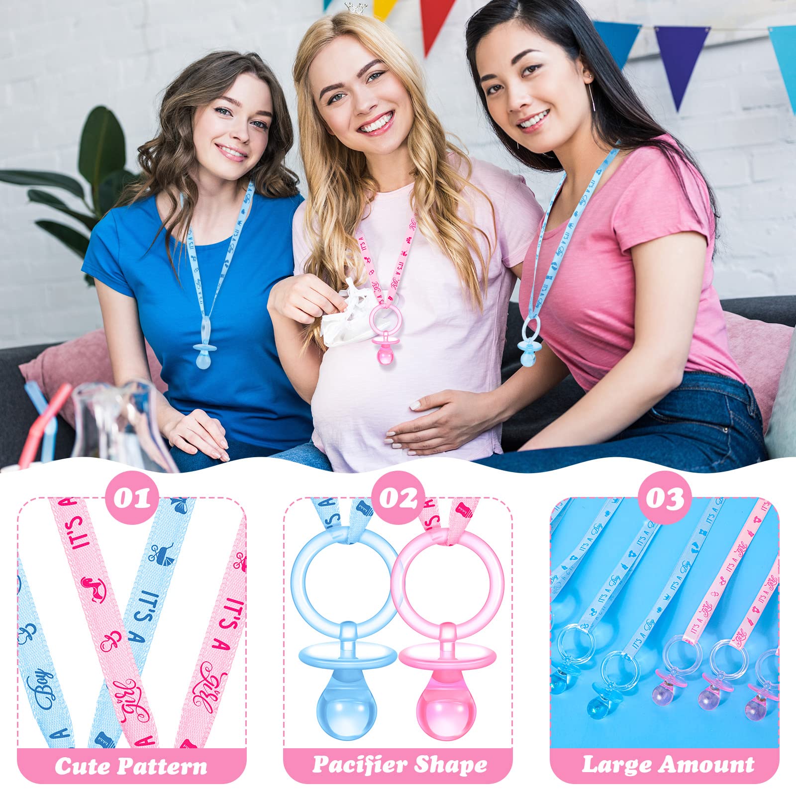 Coume 36-piece pacifier necklace set display highlights ready-to-share party favors