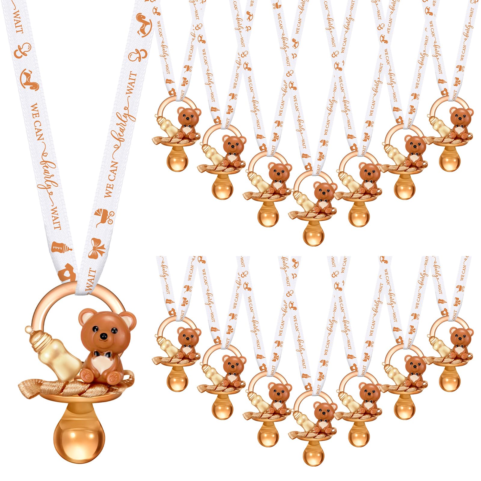 Coume baby shower pacifier necklace set showcases 60 decorative pieces for gifts and decor.
