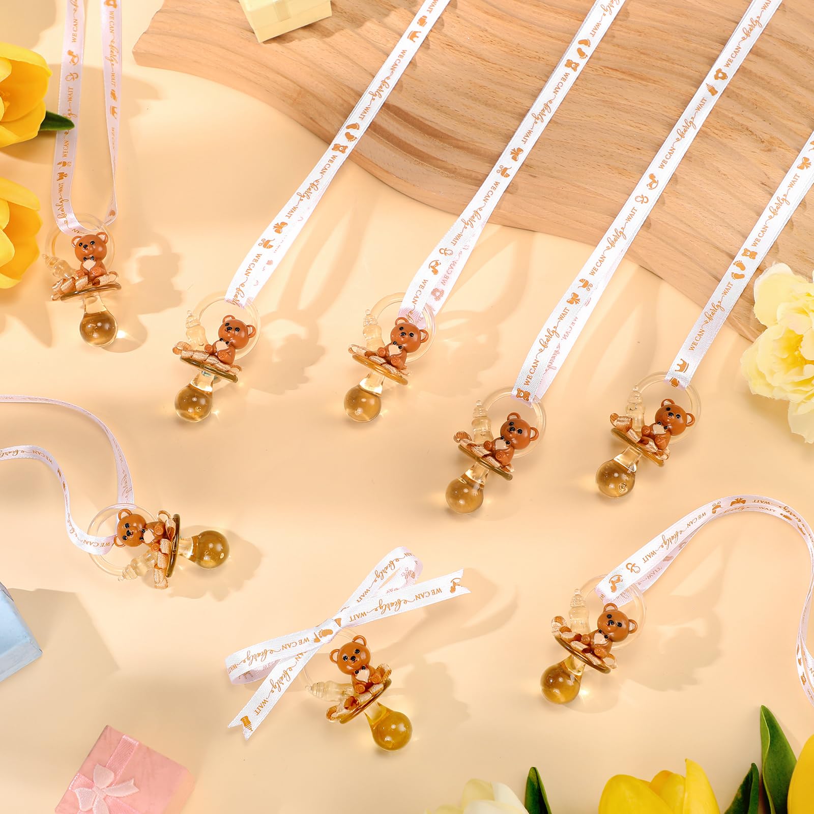 Coume pacifier necklace ribbon length shows comfortable wear and portable party access.