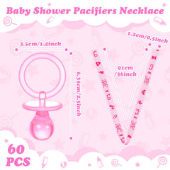 Coume pink pacifier necklaces on a table display as festive party favors