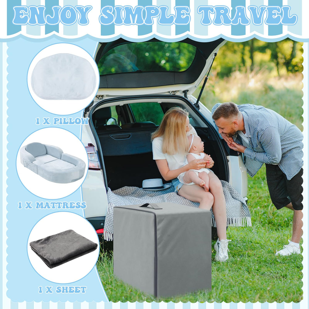 Coumy travel bed includes carry bag for easy transport and storage