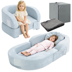 Coumy toddler travel bed folded into chair for compact seating on the go