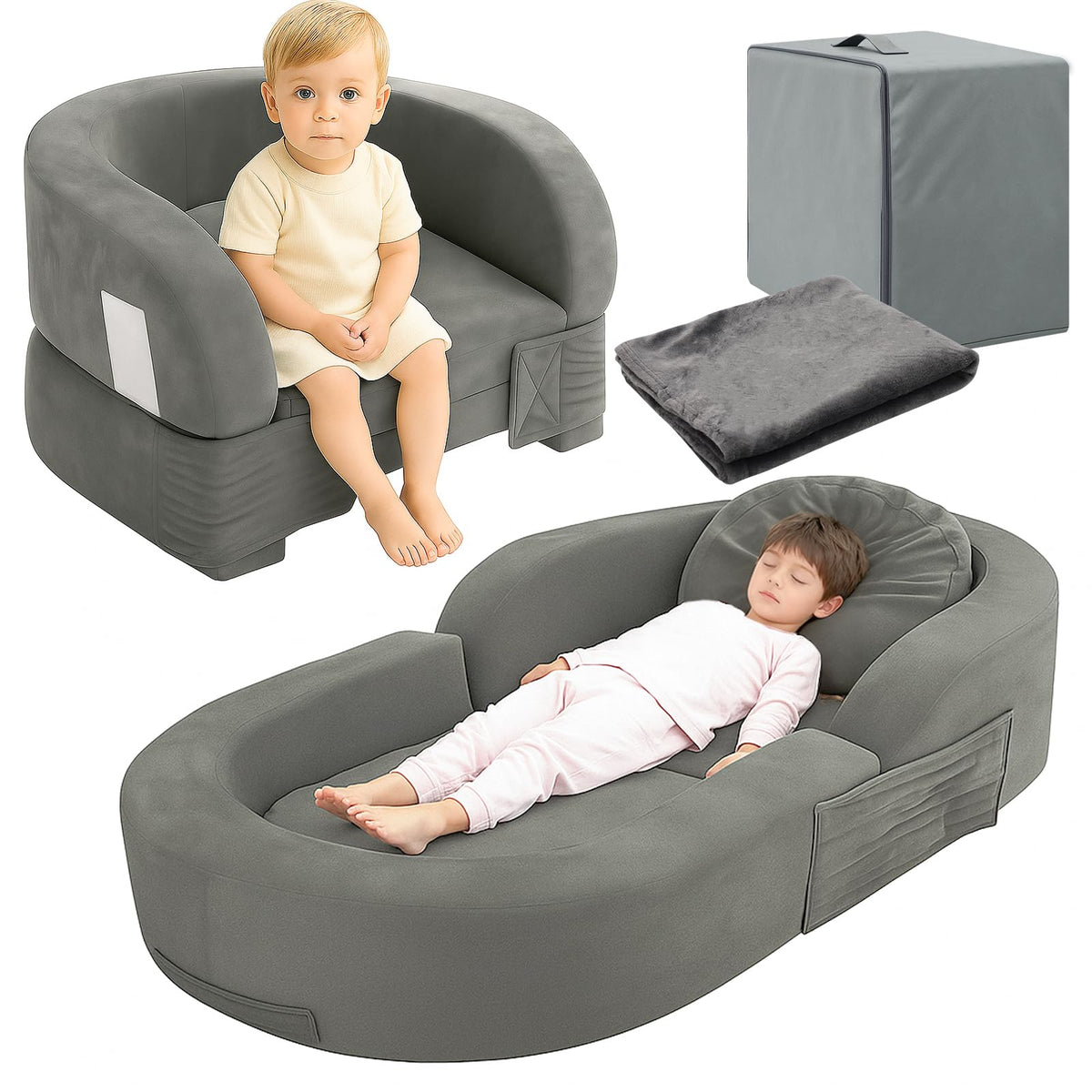 Coumy toddler travel bed folded compact for easy packing during trips.