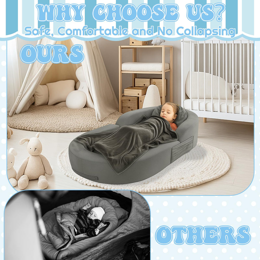 Coumy toddler travel bed suede lining provides soft, warm sleeping environment.