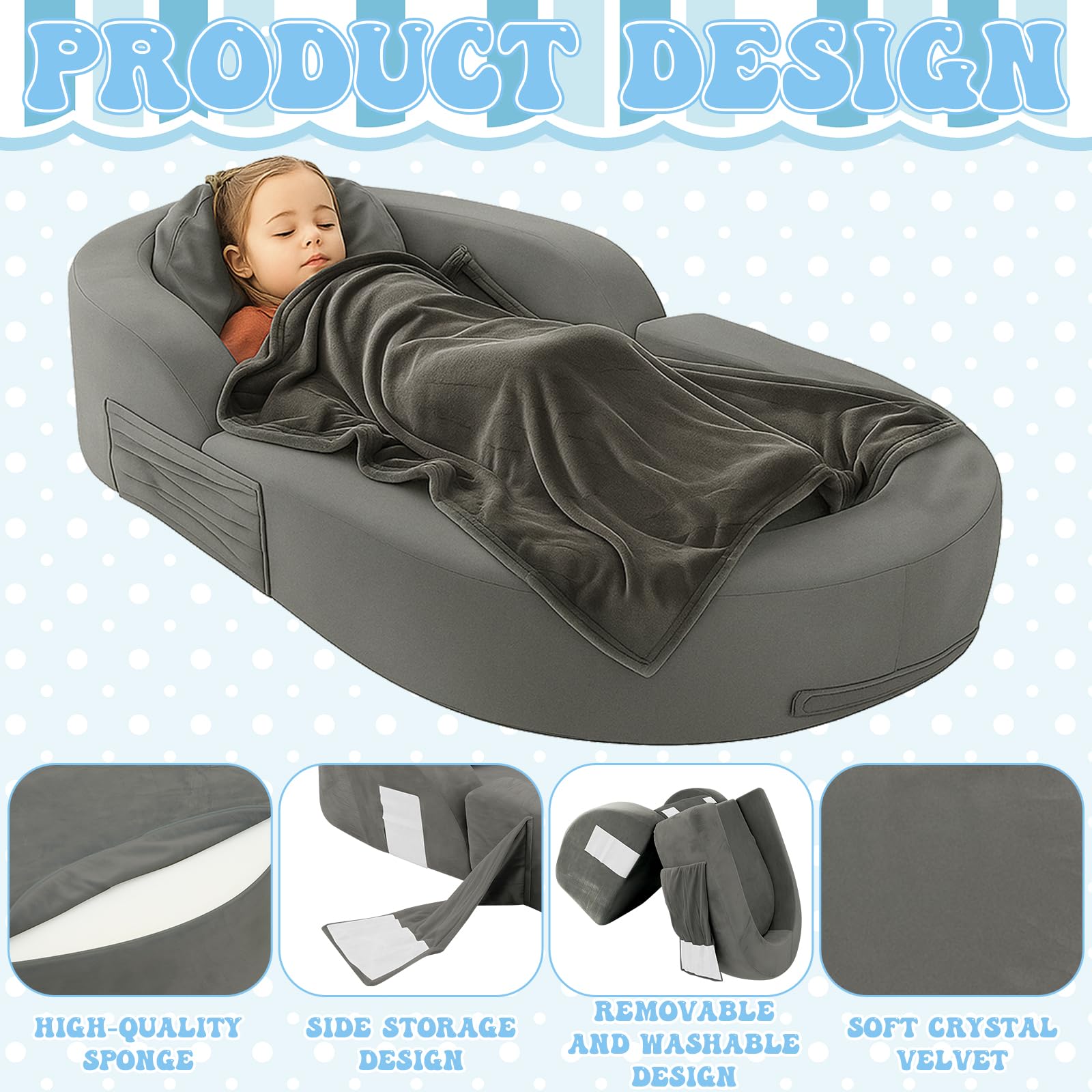 Coumy toddler travel bed waterproof cover simplifies cleaning after spills.