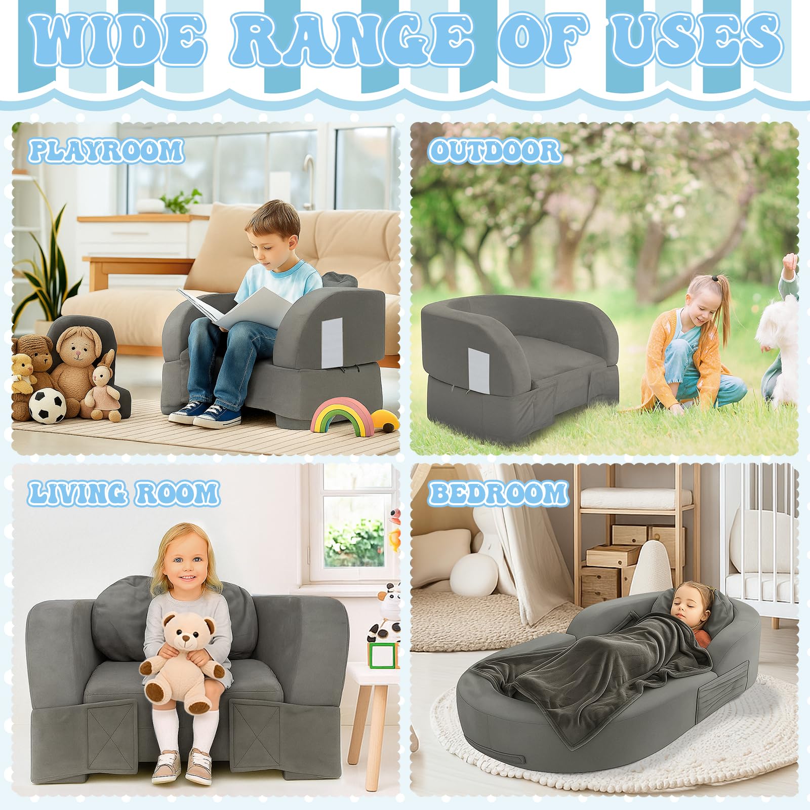 Coumy toddler travel bed with zipper storage compartment for small essentials.