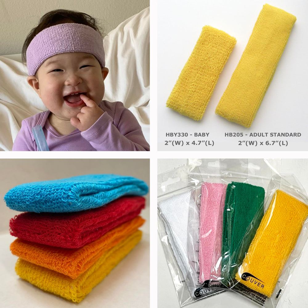 COUVER baby headband worn during outdoor strolls for secure, comfy fit.