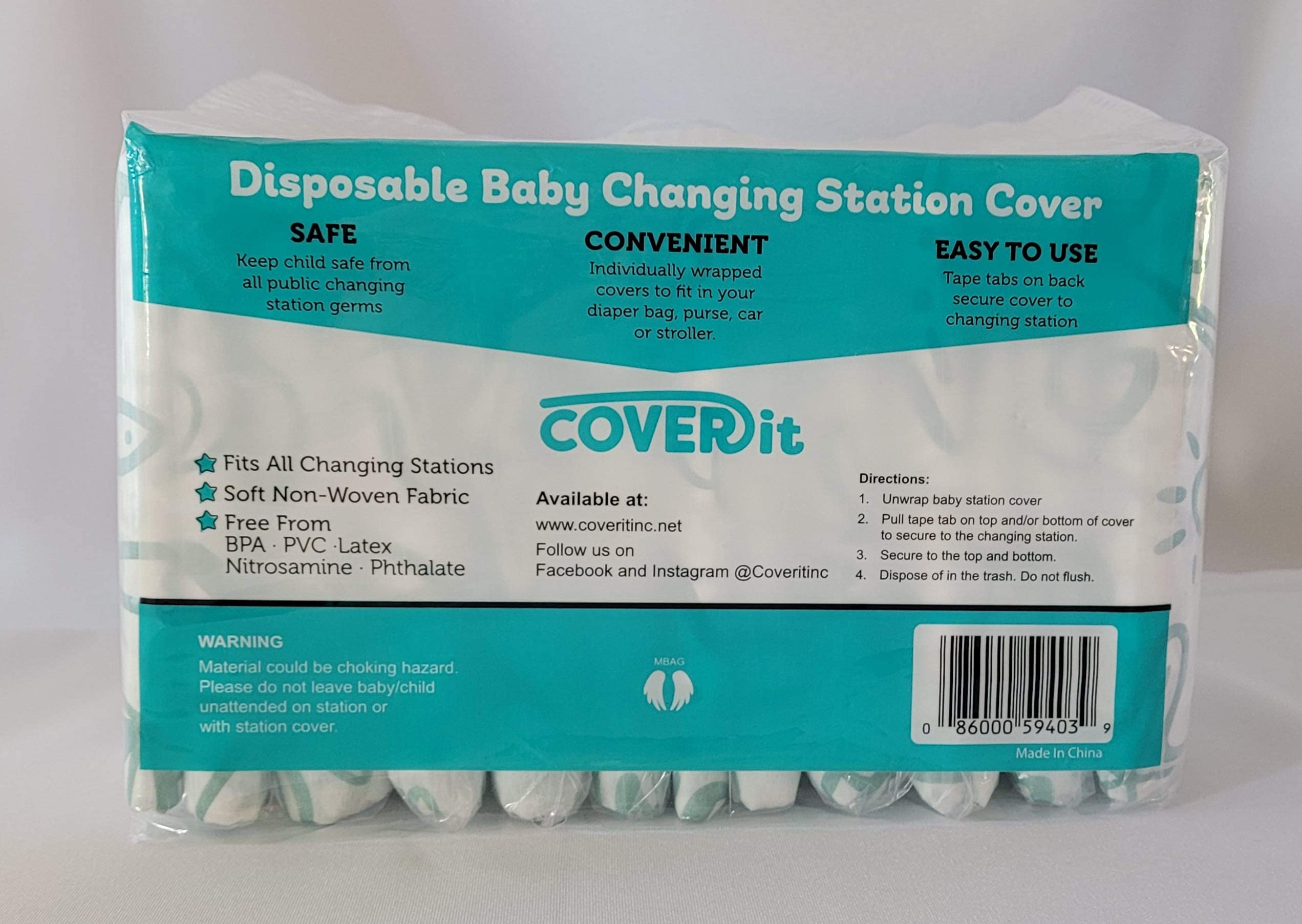 Cover It, Inc packaging emphasizes one-time use and easy disposal after diaper changes.