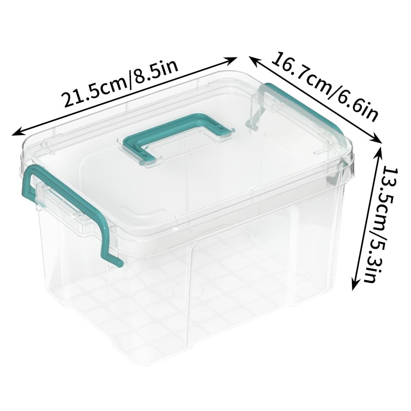 Covetree clear storage bins with locking lids help organize craft supplies.
