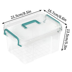 Covetree clear storage bins with locking lids help organize craft supplies.