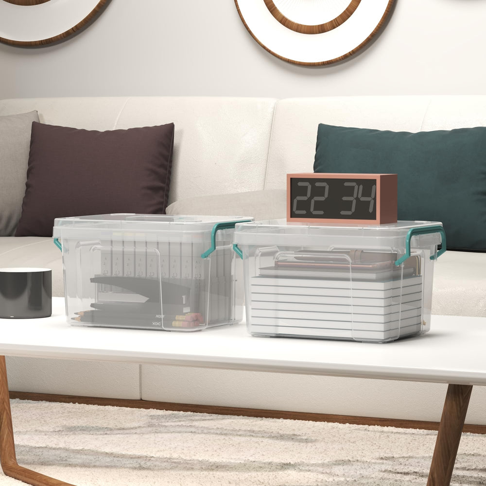 Covetree locking latch lid storage bin keeps contents secure and dust-free.