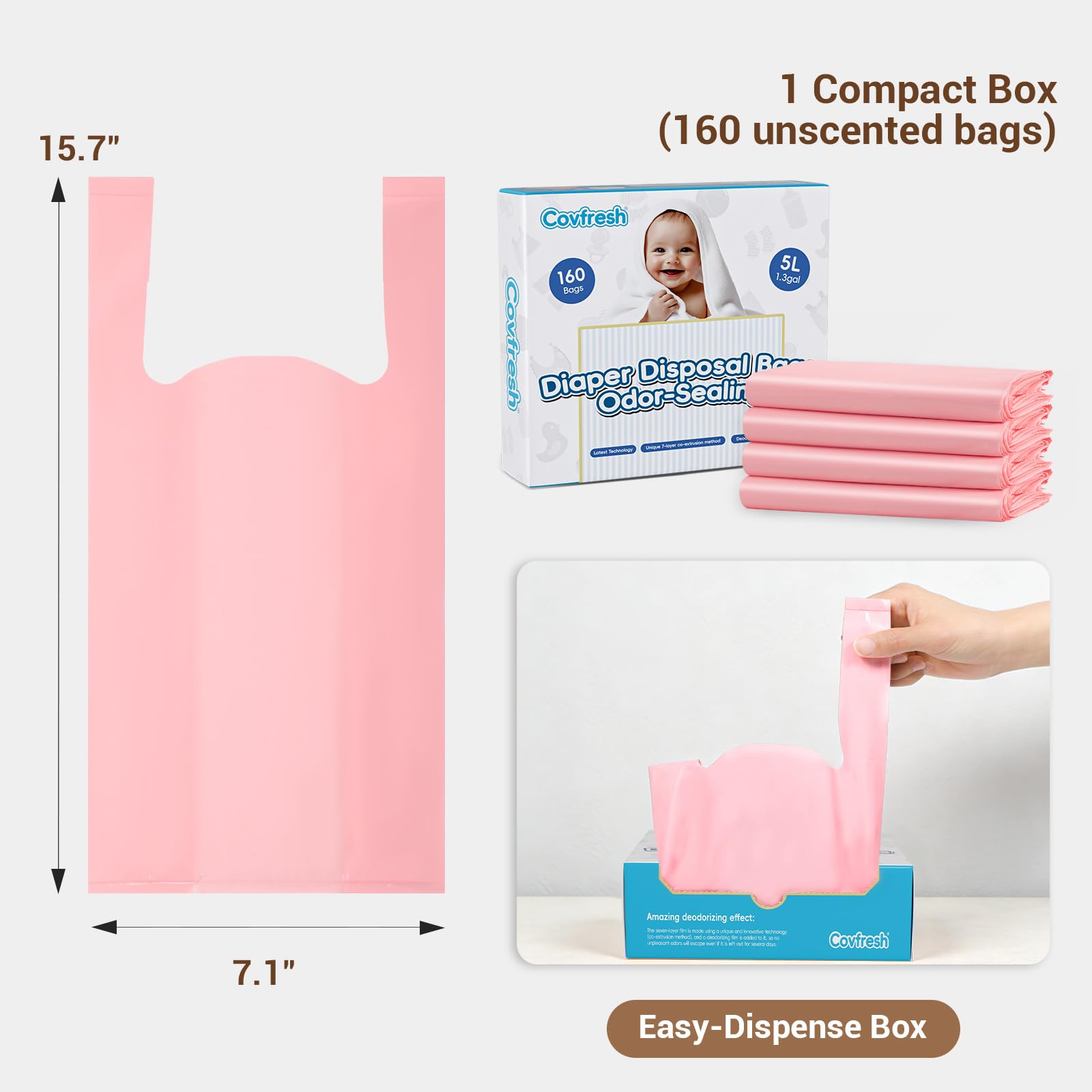 Covfresh odor sealing diaper bags pink box open for quick grab-and-go