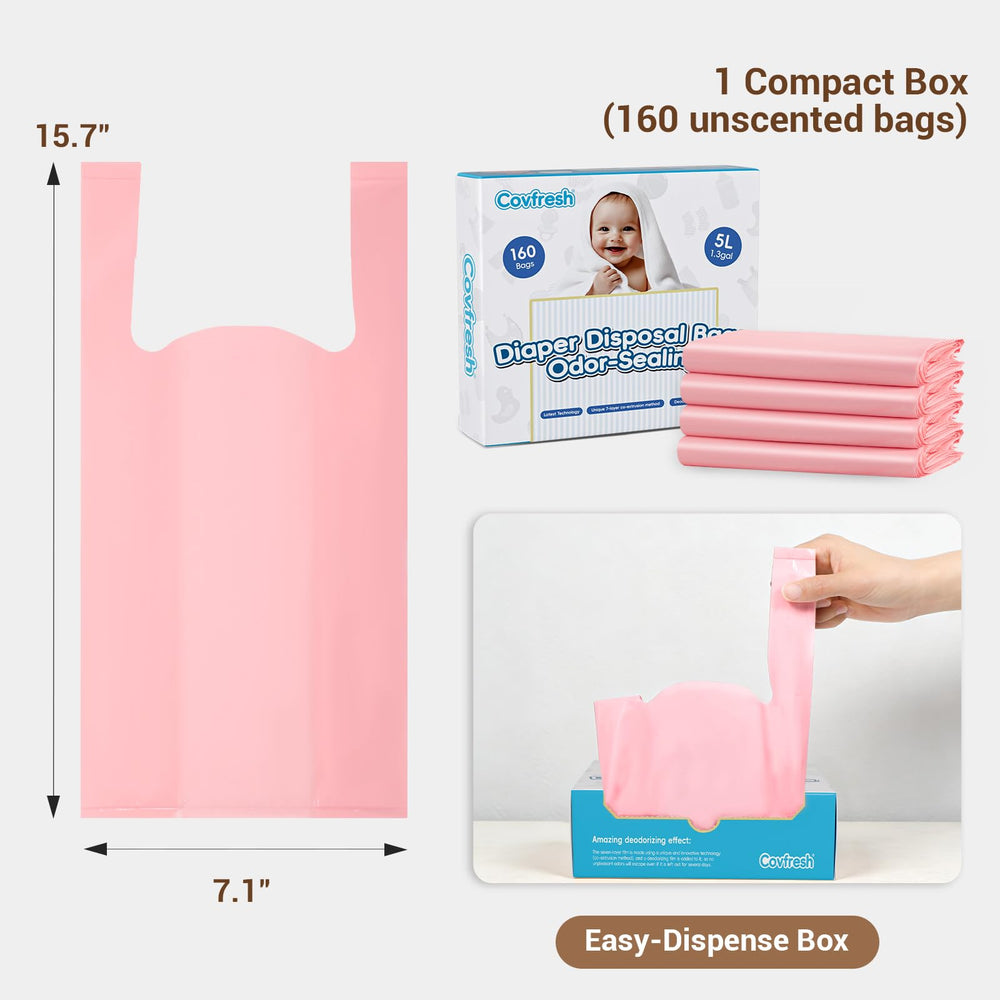 Covfresh odor sealing diaper bags pink box open for quick grab-and-go