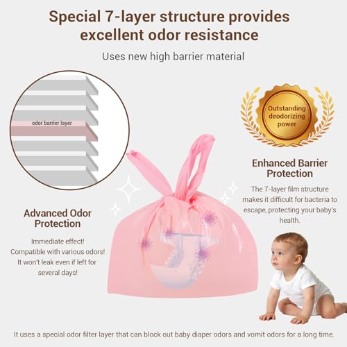 Covfresh diaper bags pink tie-handle close for hygienic disposal