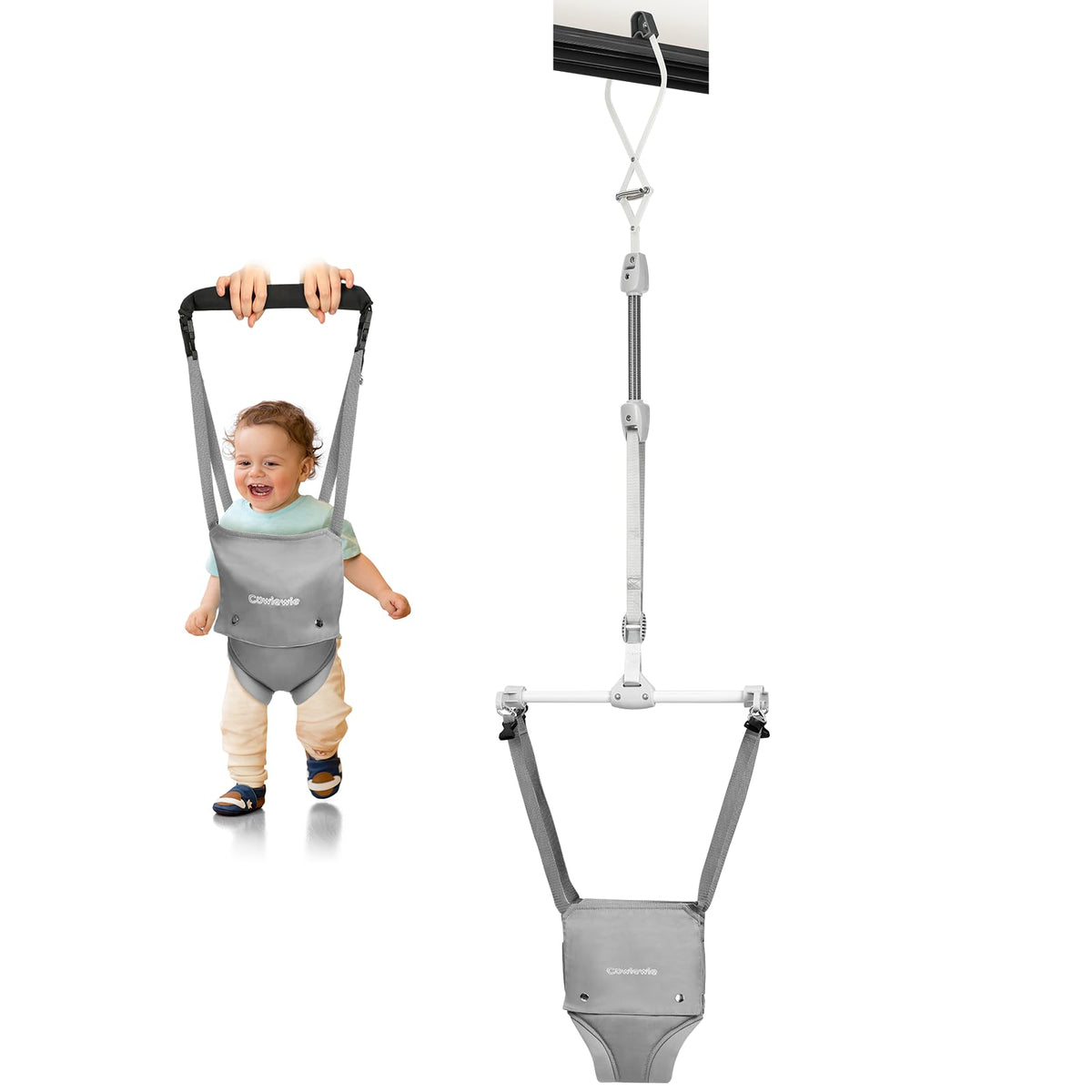 Cowiewie 2in1 baby door jumper bounce seat demonstrates leg strength and motor coordination.