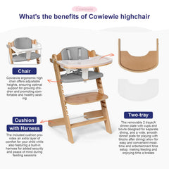 Cowiewie chair shows 8-position height adjustment for growing child comfort