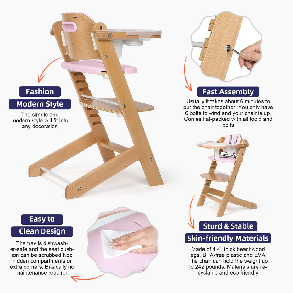 Cowiewie adjustable three-tier tray positions effortlessly to fit growing child.