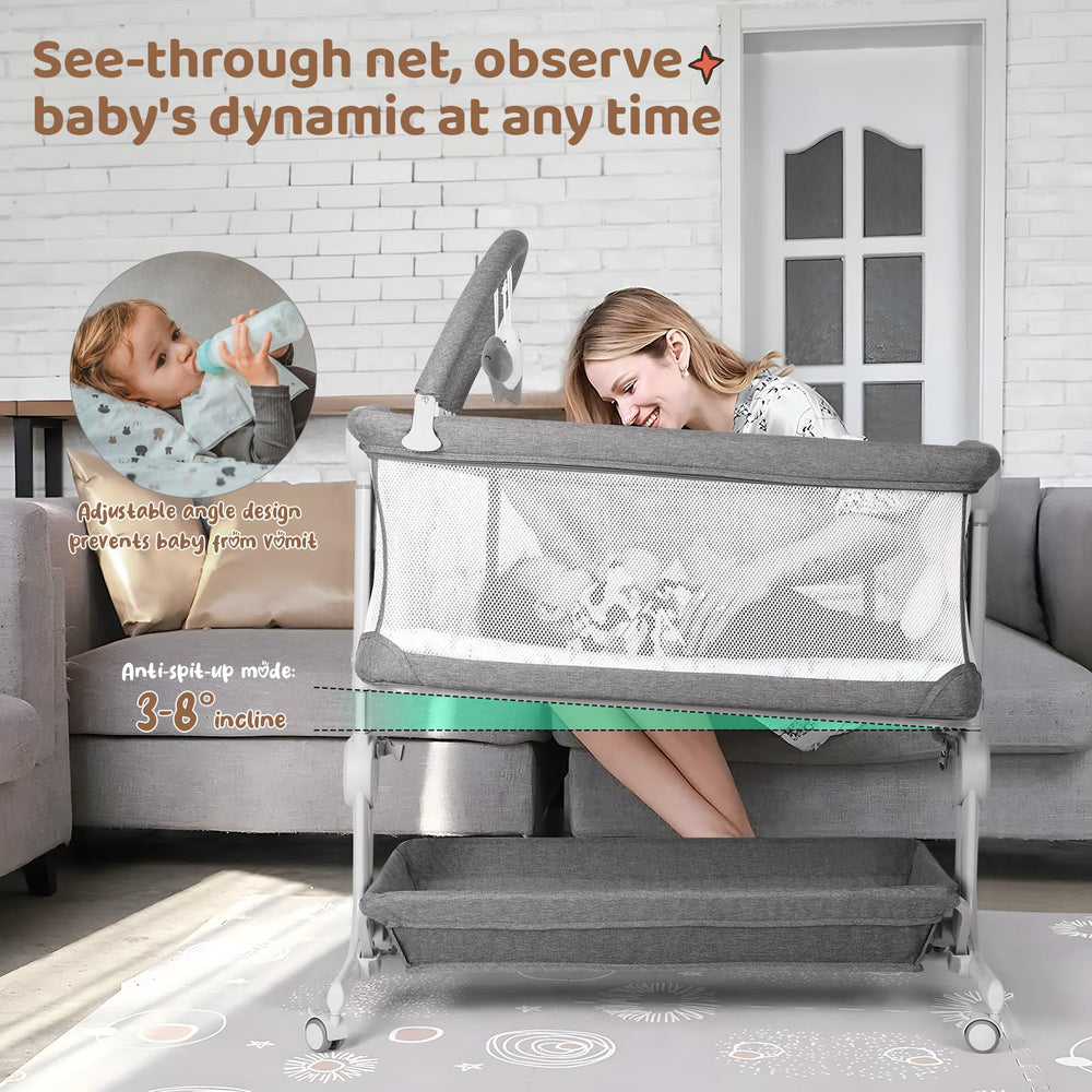 Cowiewie baby bassinet foldable carry grey for easy storage